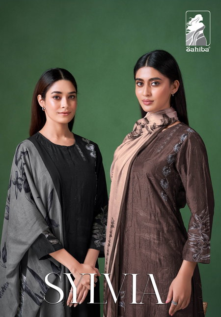 Sylvia By Sahiba Muslin Silk Embroidery Printed Dress Material Exporters In India
